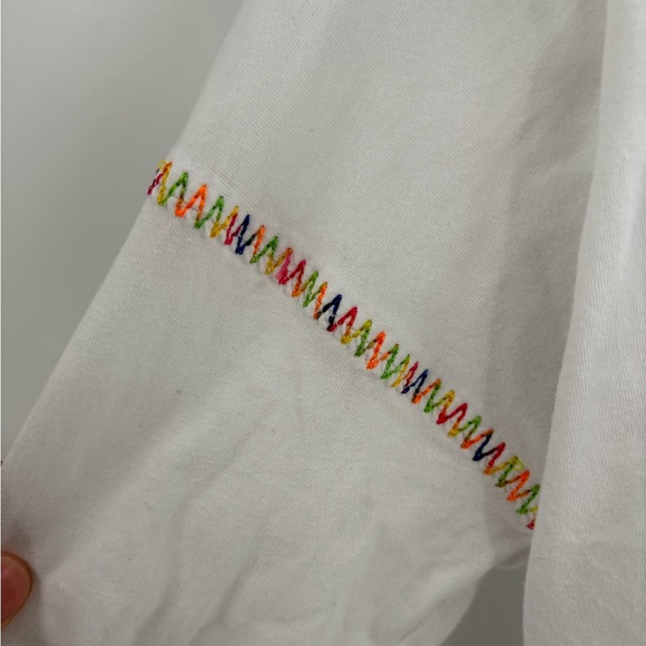 Lisa Todd white Top preppy Comfort cotton snitched long sleeve size small - Picture 4 of 13